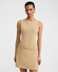 Express Women's Crepe Boat Neck Sleeveless Belted Mini Dress in Brown Small