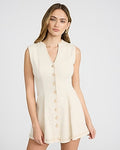 Express Women's Stretch Denim V-Neck Sleeveless Button Front Mini Dress in Neutral Small