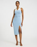 Express Women's Stretch Denim Mixed Media Belted Midi Dress in Blue Small