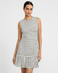 Express Women's Crochet Striped Crew Neck Ruffle Hem Mini Dress Small