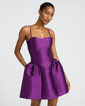 Express Women's Satin Sweetheart Drop Waist Smocked Back Mini Dress With Pockets in Purple 0