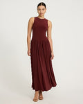 Express Women's Knit Crew Neck Drop Waist Maxi Fit And Flare Dress in Red Small