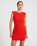 Express Women's Crepe Crew Neck Cap Sleeve Ruched Mini Dress in Red Small