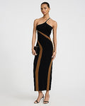 Express Women's Color Block One Shoulder Knit Maxi Dress in Neutral Stripe