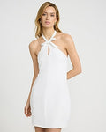 Express Women's Bow Halter Neck Mini Dress in White Small
