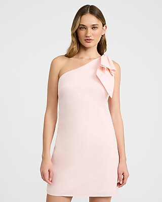 Express Women's One Shoulder Bow Mini Dress in Pink Small