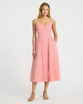 Express Women's Gingham Poplin Drop Waist Smocked Back Midi Dress in Red Print