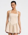 Express Women's Halter Sleeveless Drop Waist Mini Fit And Flare Dress in Neutral Small