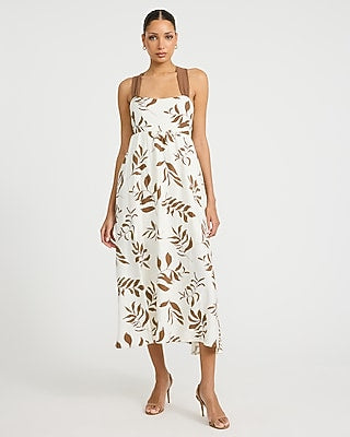Express Women's Printed Square Neck Bow Back Midi Dress Small