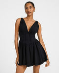 Express Women's Stretch Poplin V-Neck Corset Mini Fit And Flare Dress in Black Small