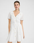 Express Women's Collared Puff Sleeve Button Front Tie Waist Mini Dress in Ivory