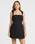 Express Women's Structured Square Neck Fit And Flare Mini Dress in Pitch Black