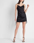 Express Women's Cowl Neck Ruched Side Tie Mini Slip Dress in Black Small