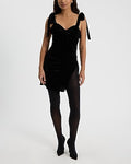 Express Women's Velvet Sweetheart Tie Strap Ruched Mini Dress in Pitch Black
