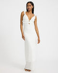Express Women's Crochet V-Neck Sleeveless Cutout Ruffled Maxi Dress in White Small