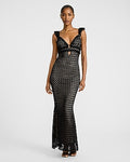 Express Women's Crochet V-Neck Sleeveless Cutout Ruffled Maxi Dress in Black Small