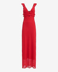 Express Women's Crochet V-Neck Sleeveless Cutout Ruffled Maxi Dress in Red Small