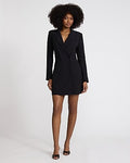 Express Women's Double Breasted Padded Shoulder Mini Blazer Dress in Pitch Black