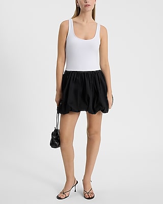 Express Women's Color Block Scoop Neck Sleeveless Mini Bubble Dress in Pitch Black