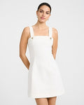 Express Women's Stretch Denim Square Neck Gold Button Mini Dress in White