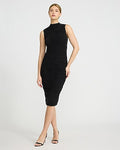 Express Women's Sleeveless Mock Neck Ruched Midi Dress in Pitch Black