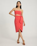 Express Women's Strapless Cutout Tie Wrap Midi Dress in Hot Coral