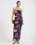 Express Women's Mesh Floral Strapless Ruched Maxi Tube Dress Small