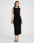 Express Women's Crew Neck Sleeveless Ruched Midi Dress in Pitch Black