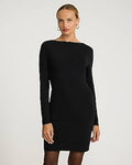 Express Women's Boat Neck Long Sleeve Open Back Mini Dress in Pitch Black