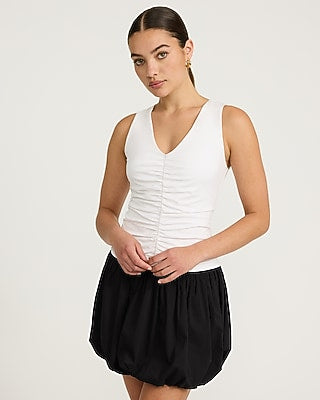 Express Women's Stretch Cotton Color Block Bubble Hem Mini Dress With Pockets in White
