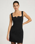 Express Women's Signature Ponte Curved Neck Sleeveless Mini Dress With Pockets in Pitch Black