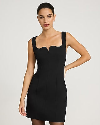 Express Women's Signature Ponte Curved Neck Sleeveless Mini Dress With Pockets in Pitch Black