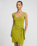 Express Women's Ribbed Knit Scoop Neck Wrap Tie Mini Dress in Green Small