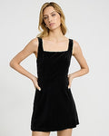 Express Women's Velvet Square Neck Bow Back Mini Fit And Flare Dress in Pitch Black