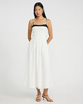 Express Women's Poplin Color Block Smocked Square Neck Maxi Dress in Ivory