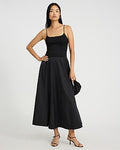 Express Women's Mixed Media Square Neck Drop Waist Maxi Dress in Black Small