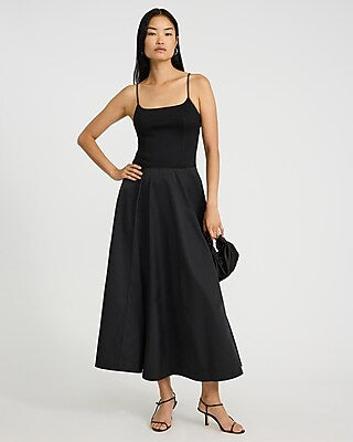 Express Women's Mixed Media Square Neck Drop Waist Maxi Dress in Black Small
