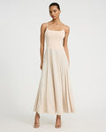 Express Women's Mixed Media Square Neck Drop Waist Maxi Dress in Neutral Small