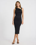 Express Women's Asymmetrical Fold Over Ruched Midi Dress in Black Small