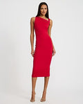 Express Women's Asymmetrical Fold Over Ruched Midi Dress in Red Small
