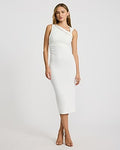 Express Women's Asymmetrical Fold Over Ruched Midi Dress in White Small