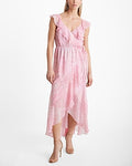 Express Women's Printed V-Neck Flutter Sleeve Ruffle Surplice Maxi Dress Small
