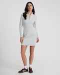 Express Women's Zip Mock Neck Long Sleeve Mini Dress in Silver Heather Gray
