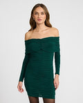 Express Women's Off The Shoulder Ruched Center Seam Mini Dress in Emerald
