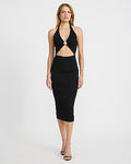 Express Women's Ribbed Halter V-Neck Hardware Cutout Sweater Midi Dress in Pitch Black