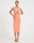 Express Women's Ribbed Halter V-Neck Hardware Cutout Sweater Midi Dress in Pink Small