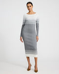 Express Women's Striped Ribbed Long Sleeve Maxi Sweater Dress in Print