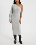 Express Women's One Shoulder Long Sleeve Midi Sweater Dress in Gray