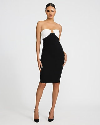 Express Women's Color Block Strapless Wire Midi Dress in Pitch Black