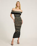 Express Women's Striped Off The Shoulder Midi Sweater Dress in Black Small